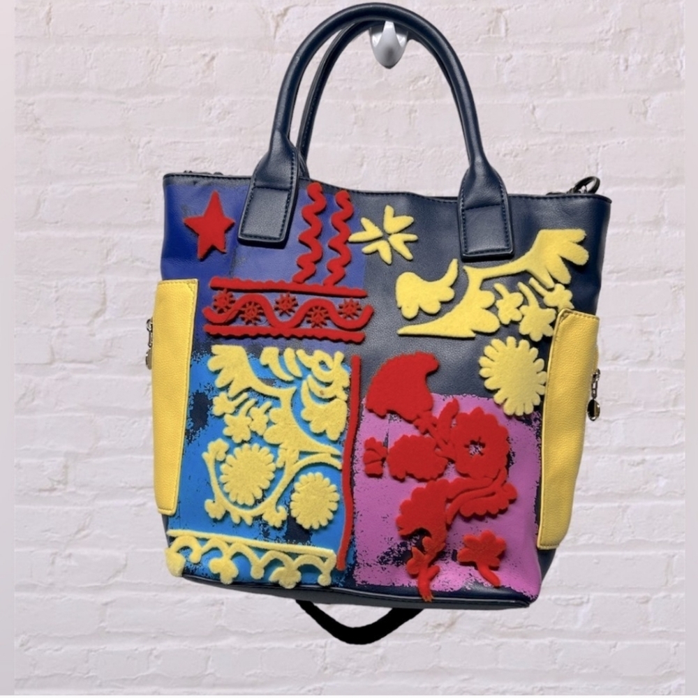 Desigual Navy Color Block Multicolor 3d Pattern D… - image 2